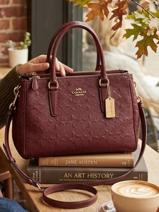 Coach Handbags - Coach Surrey Carryall Wine Red Signature Debossed Leather Satchel F78751